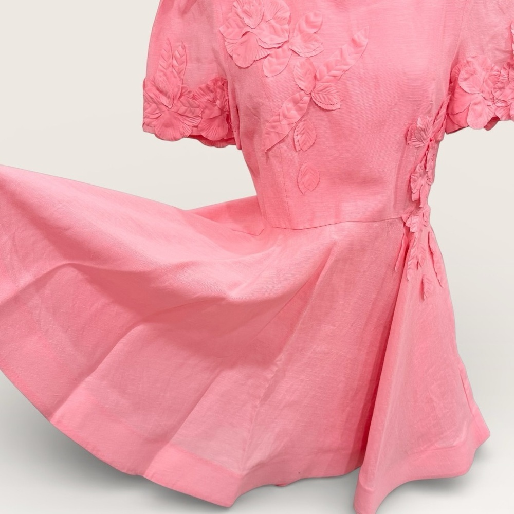 Antonio Melani Iris Linen Blend Floral Appliqué Mockneck Dress Taffy Pink NWT - Picture 6 of 16